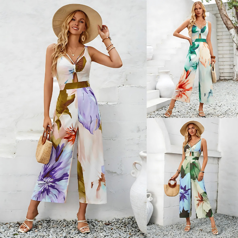 Tropical Bloom Belted Jumpsuit