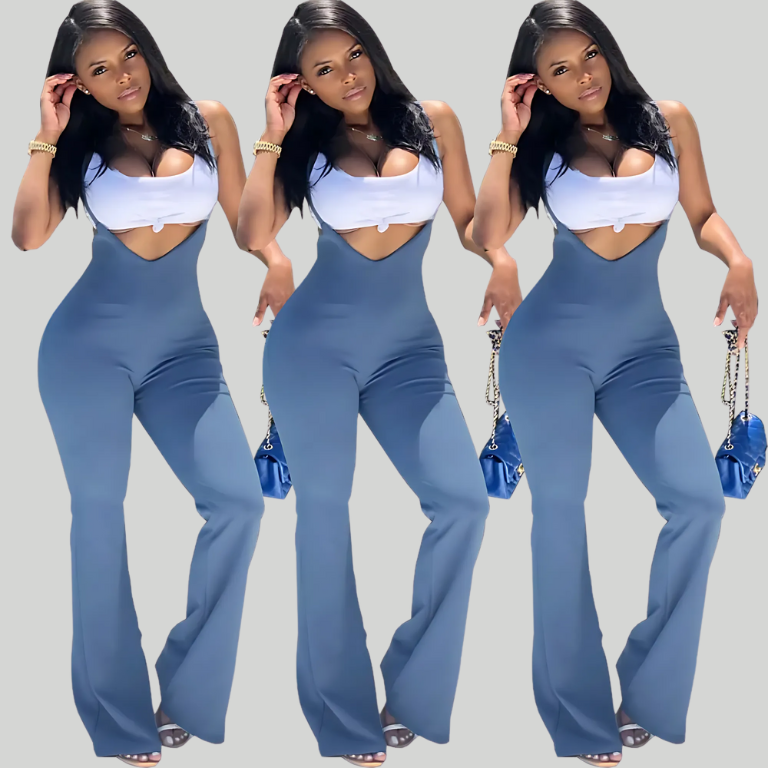 Two-Tone Backless Flare Jumpsuit