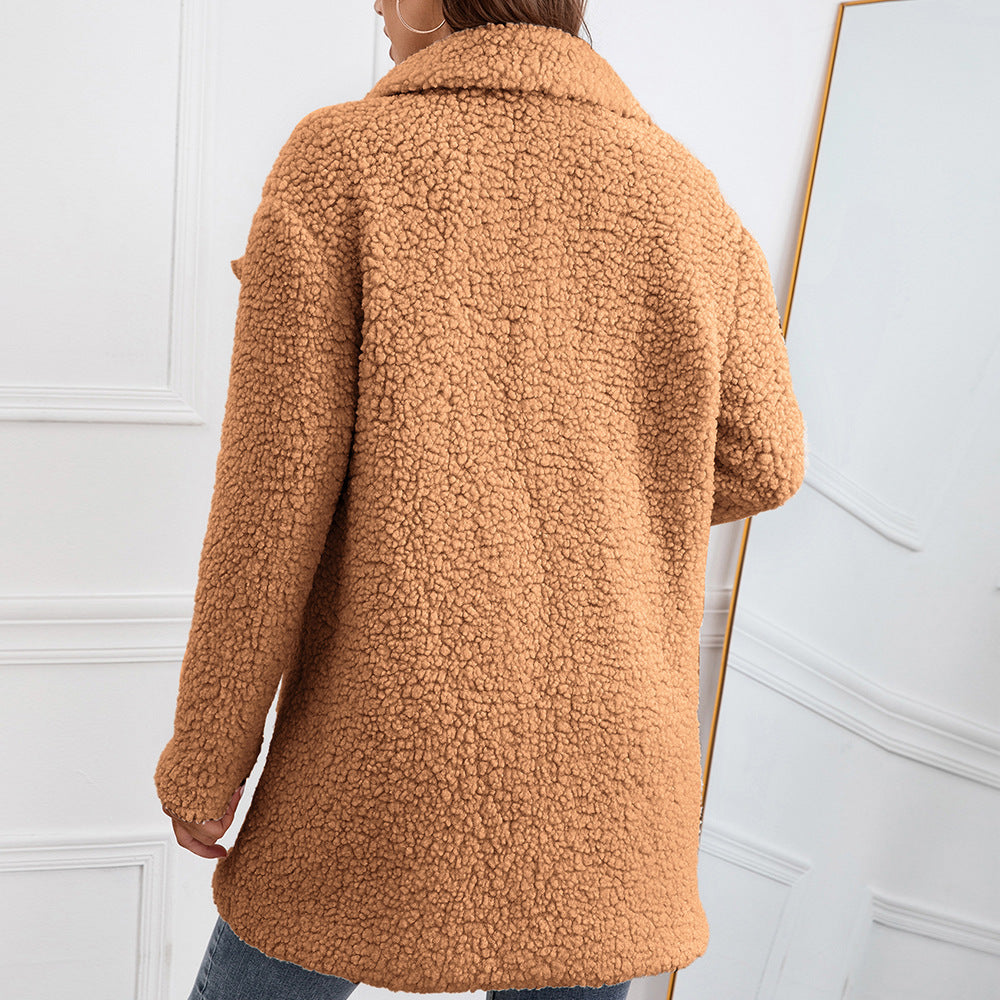 Lamb Fur Coat Loose Lapel Plush Windbreaker Women