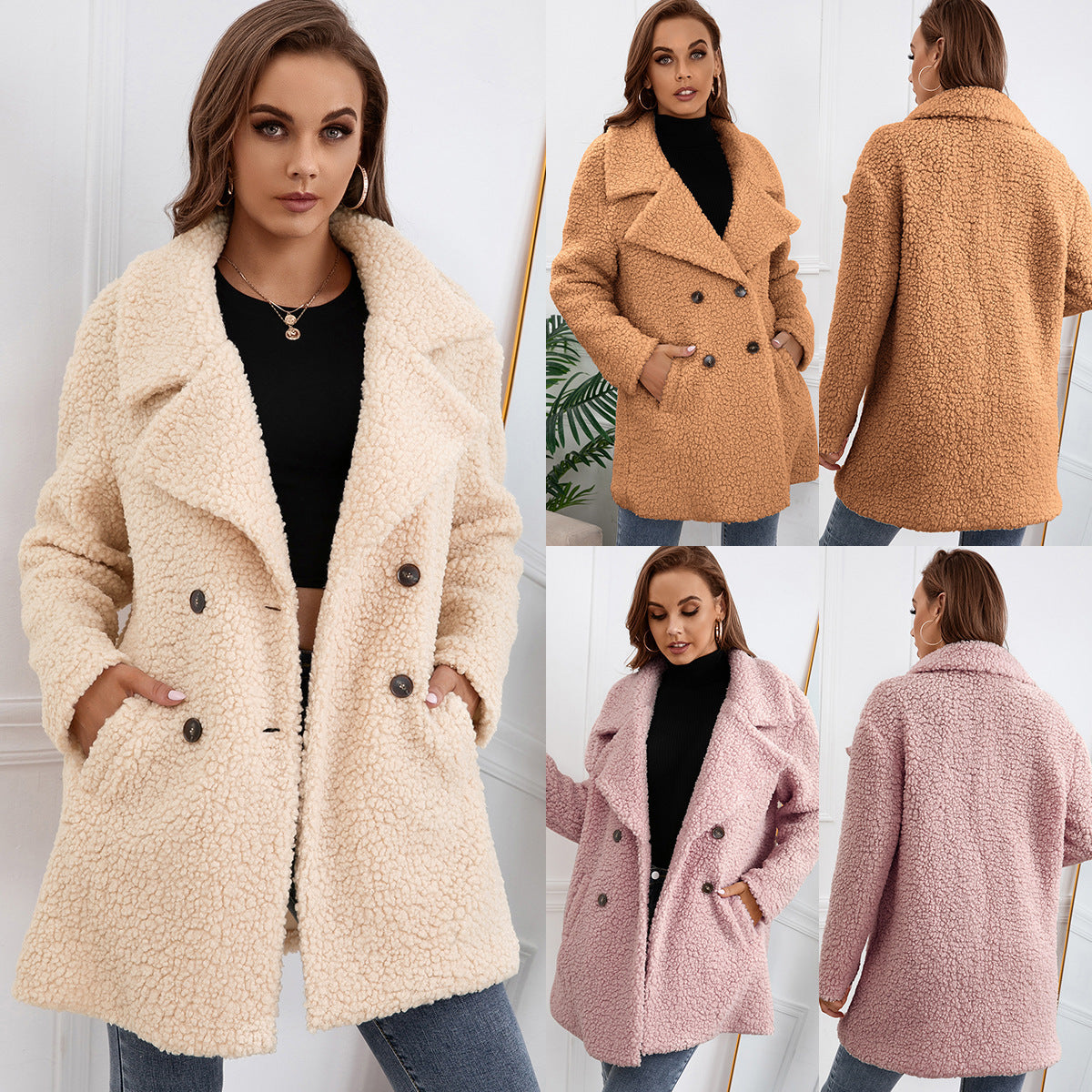 Lamb Fur Coat Loose Lapel Plush Windbreaker Women