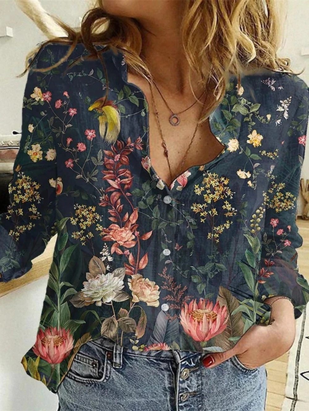 Boho Bloom Button-Up Shirt