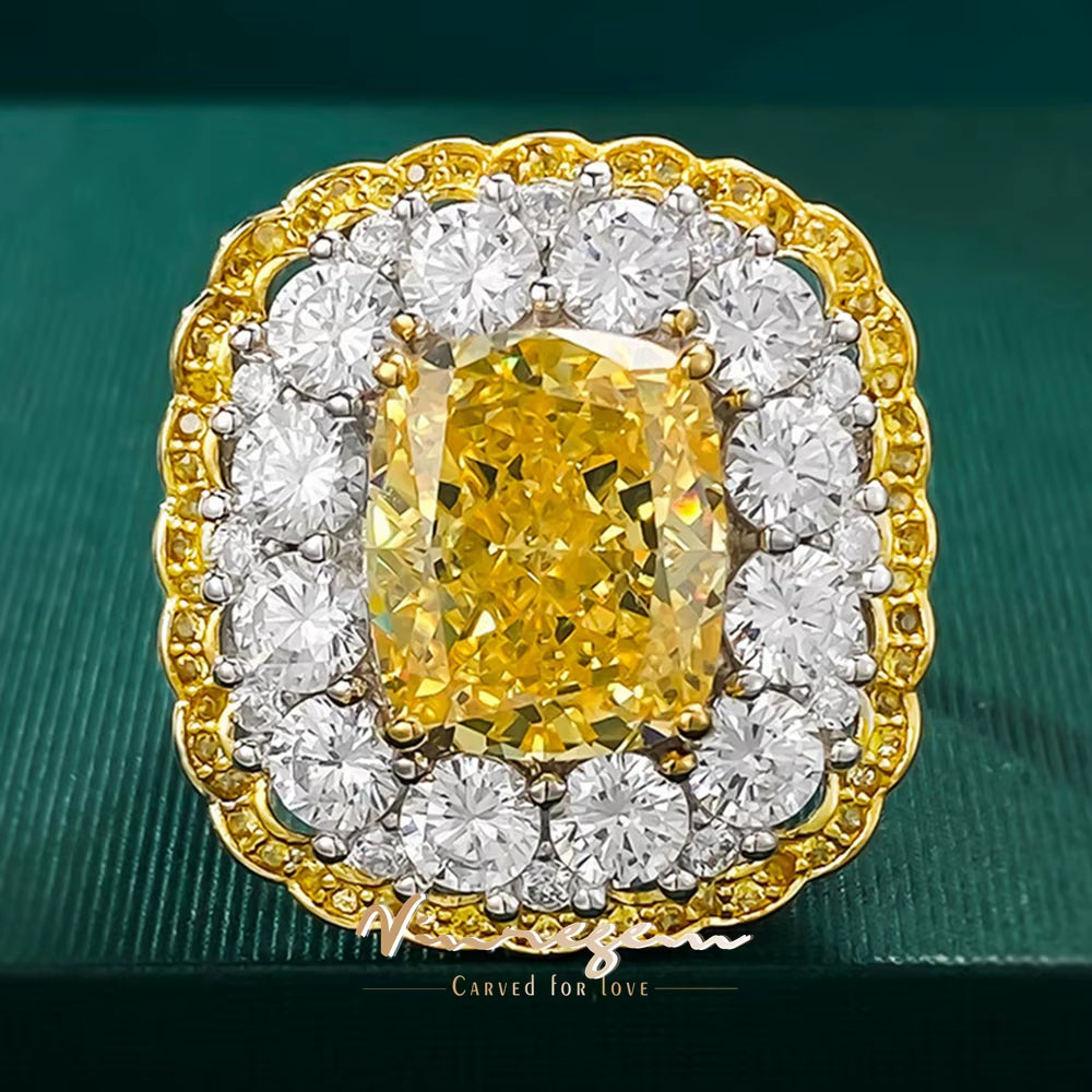 Crushed Ice Cut 10*12 MM Citrine High Carbon Diamond Gemstone 925 Sterling Silver Women Ring Anniversary Gifts Jewelry