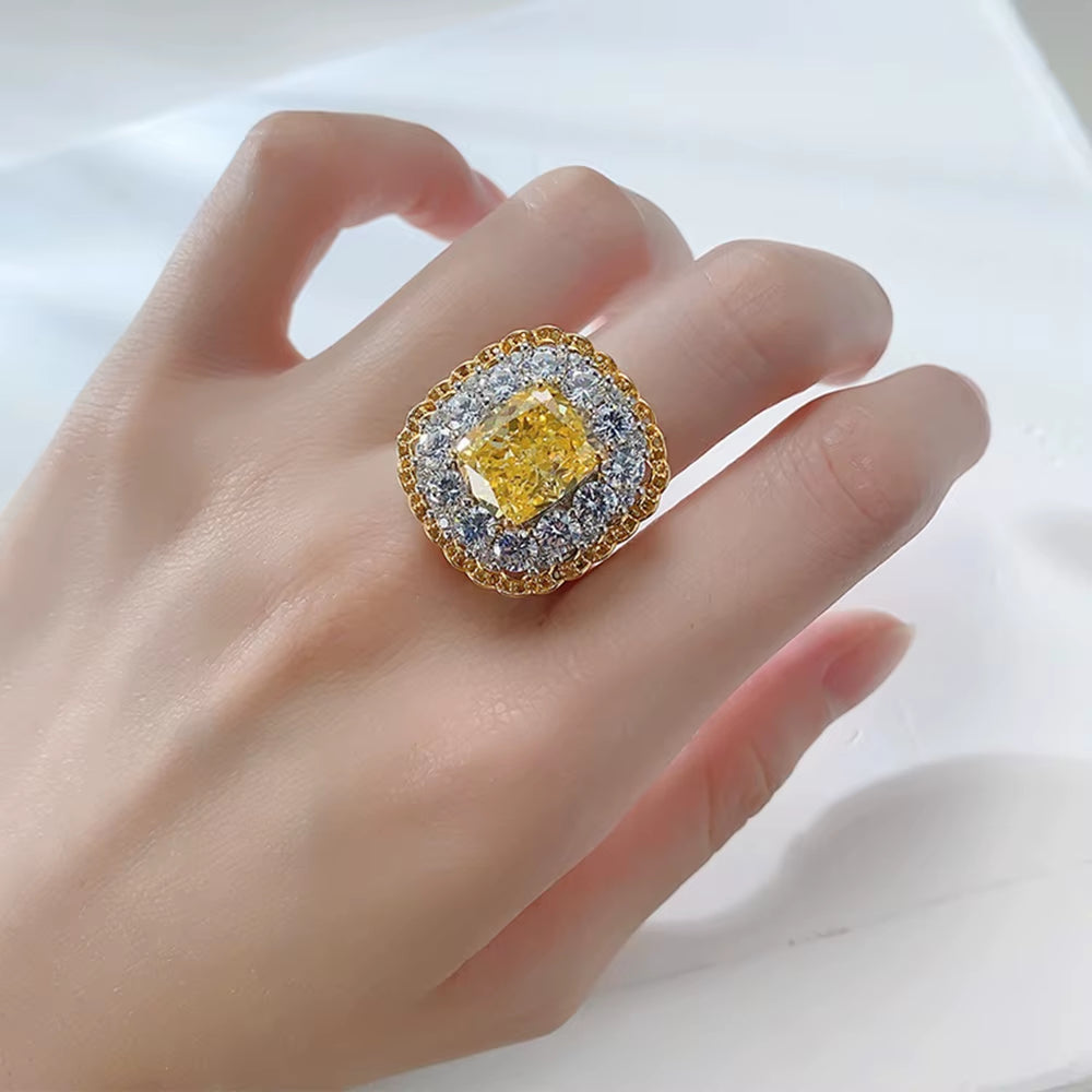 Crushed Ice Cut 10*12 MM Citrine High Carbon Diamond Gemstone 925 Sterling Silver Women Ring Anniversary Gifts Jewelry