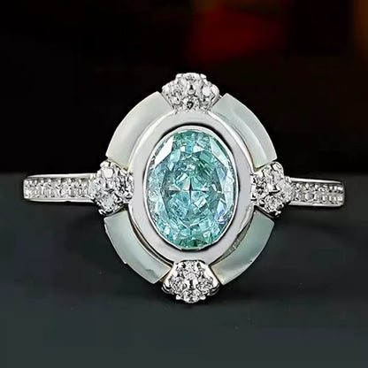 6*8 MM Oval Aquamarine High Carbon Diamond Gemstone 100% 925 Sterling Silver Wedding Party Fine Jewelry Vintage Rings