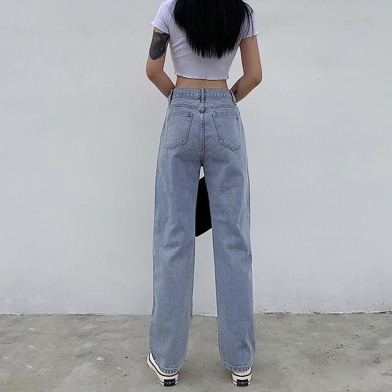 Asymmetric Waist Straight-Leg Jeans