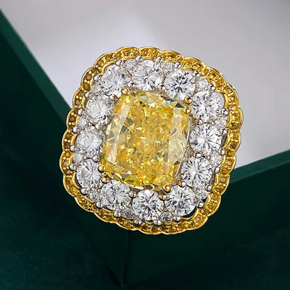 Crushed Ice Cut 10*12 MM Citrine High Carbon Diamond Gemstone 925 Sterling Silver Women Ring Anniversary Gifts Jewelry