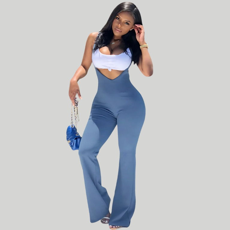 Two-Tone Backless Flare Jumpsuit