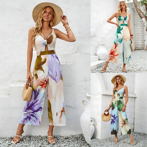 Tropical Bloom Belted Jumpsuit