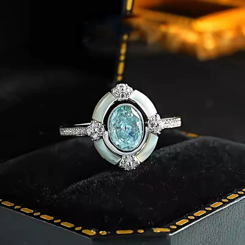 6*8 MM Oval Aquamarine High Carbon Diamond Gemstone 100% 925 Sterling Silver Wedding Party Fine Jewelry Vintage Rings