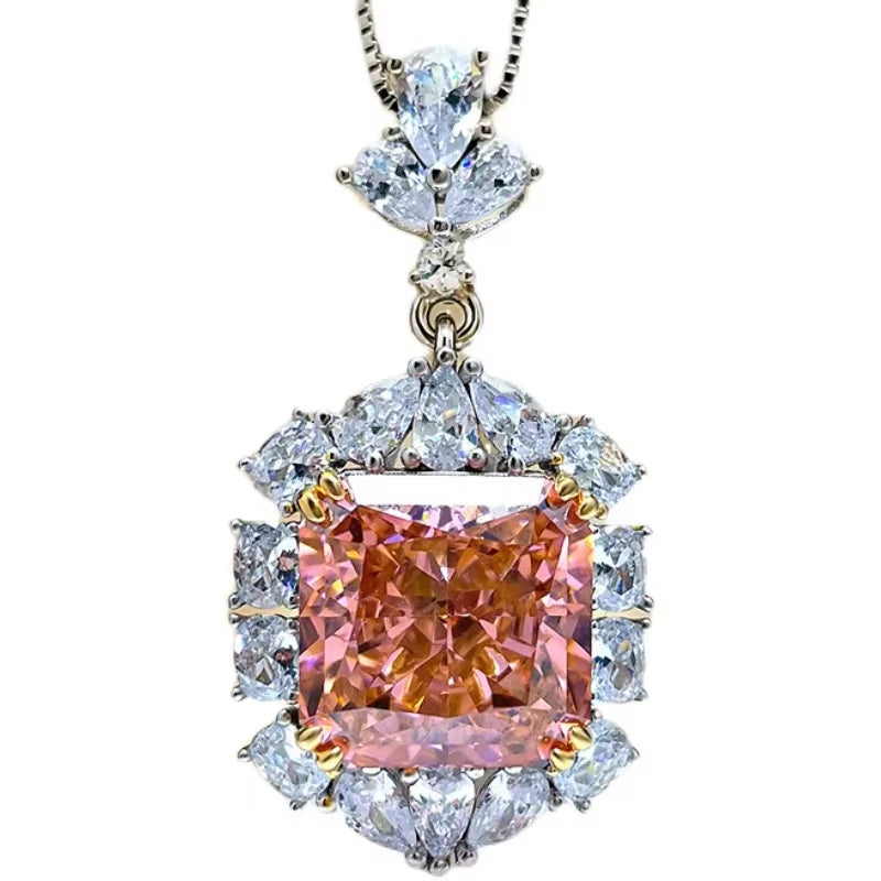 Super Flash Paparachia Pink Orange Pendant Necklace European and American Retro High Carbon Diamond Ice Cut 925 Sterling Silver