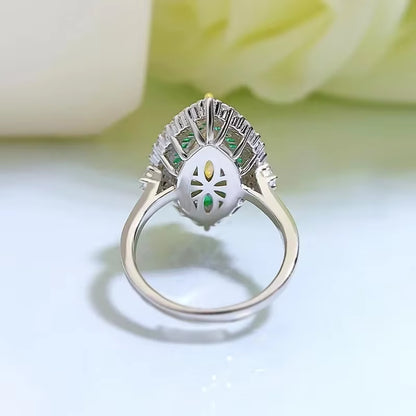 100% 925 Sterling Silver 6X13Mm Marquise Cut Citrine Emerald High Carbon Diamond Ring Luxury Wedding Party Fine Jewelry