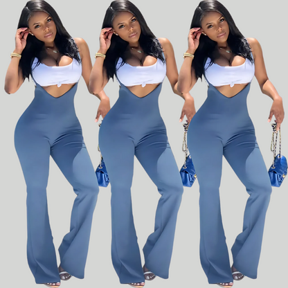 Two-Tone Backless Flare Jumpsuit