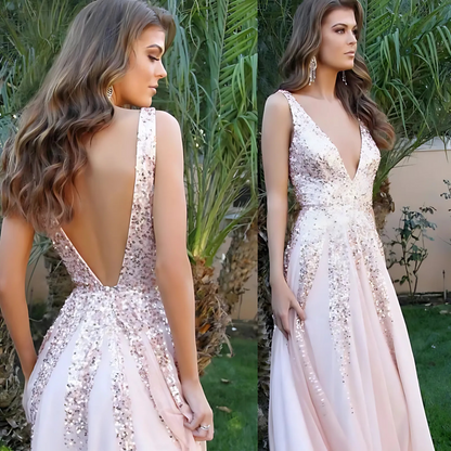 Blush Embroidered Tulle Gown