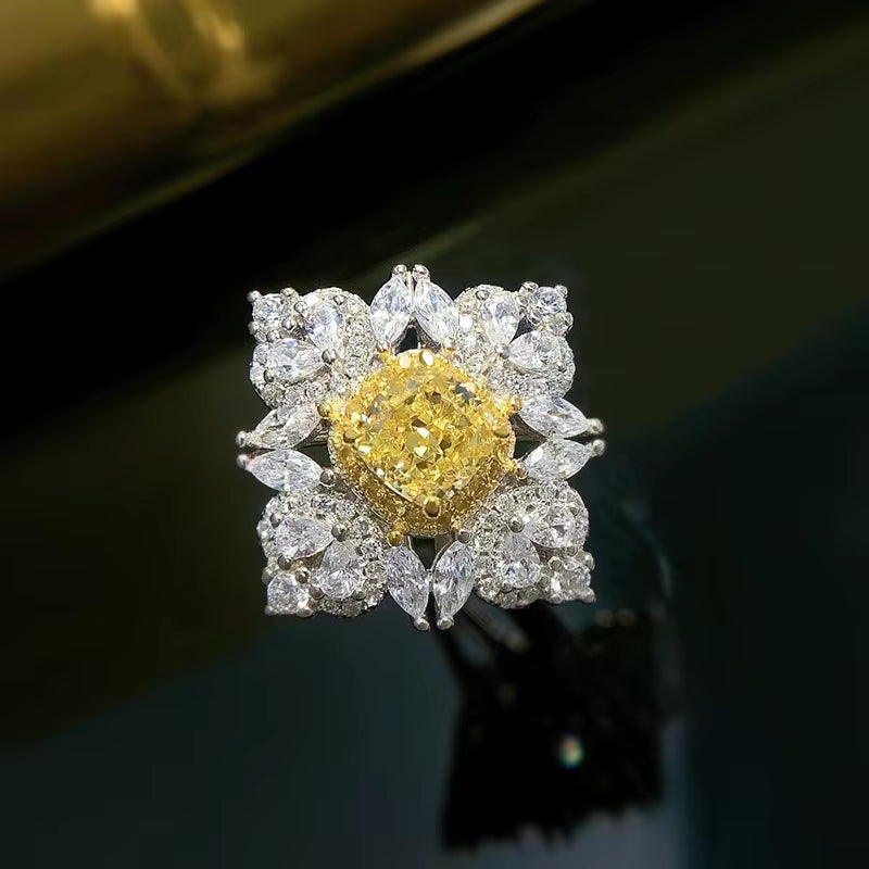 1CT 6X6Mm Citrine High Carbon Diamond Gemstone Solid Silver 925 Fine Jewelry Wedding Engagement Ring Luxury Women Gift