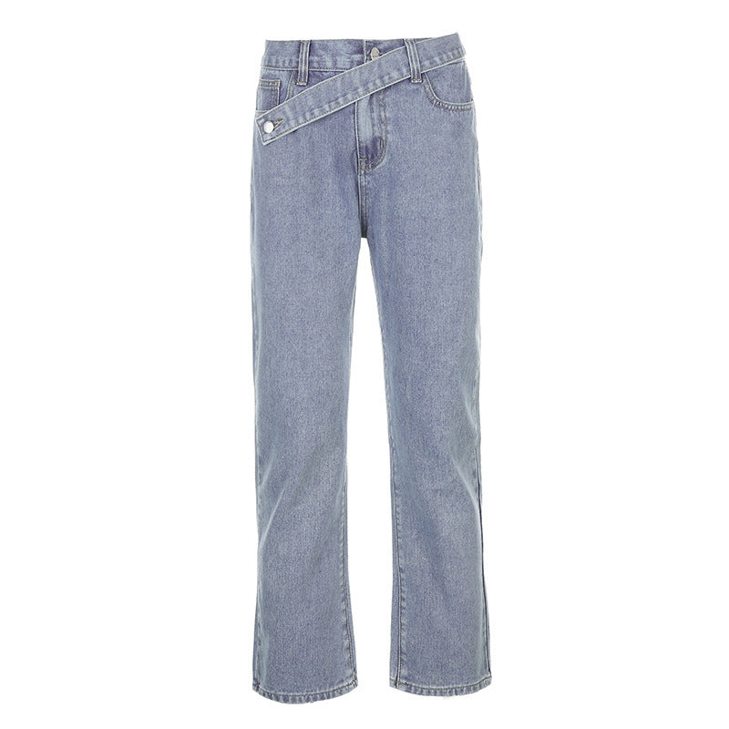 Asymmetric Waist Straight-Leg Jeans