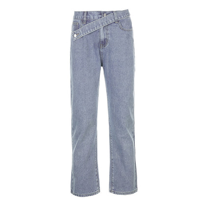 Asymmetric Waist Straight-Leg Jeans