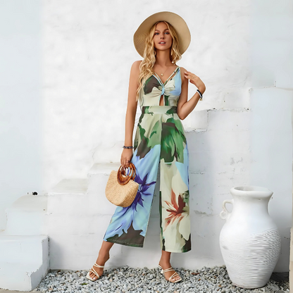 Tropical Bloom Belted Jumpsuit