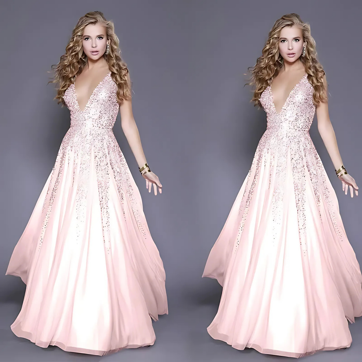 Blush Embroidered Tulle Gown