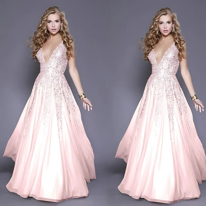 Blush Embroidered Tulle Gown
