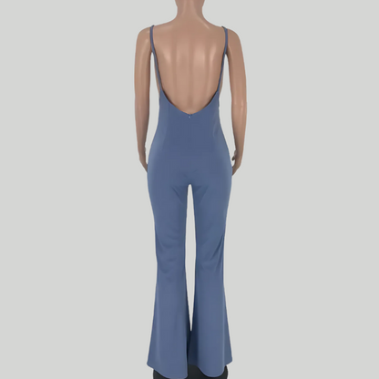 Two-Tone Backless Flare Jumpsuit