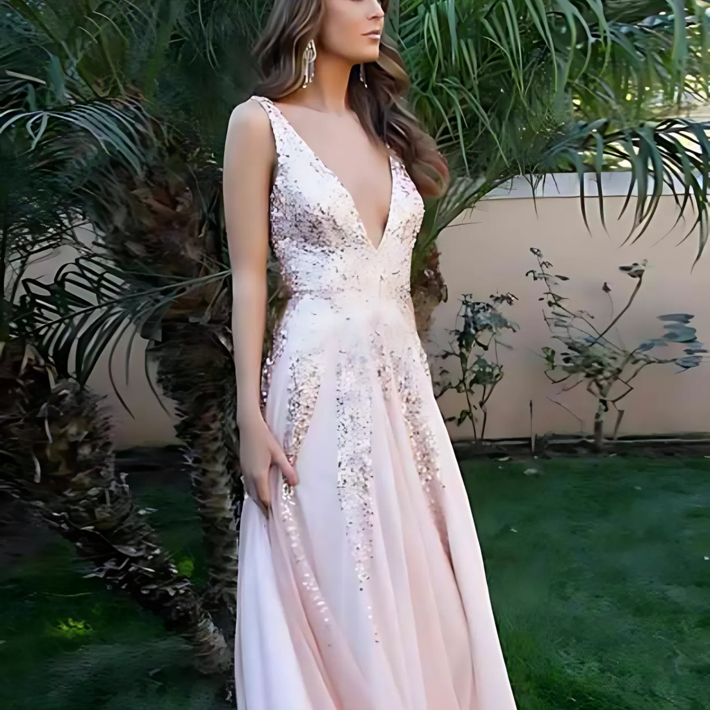 Blush Embroidered Tulle Gown
