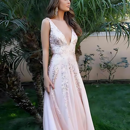 Blush Embroidered Tulle Gown