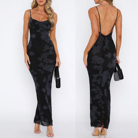 Black Satin Cowl Slip Dress