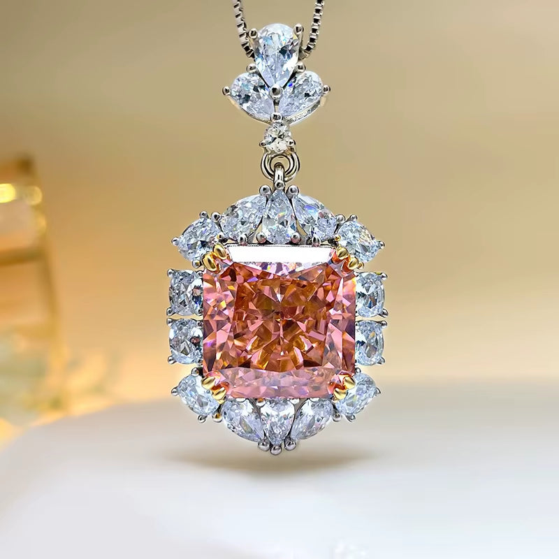 Super Flash Paparachia Pink Orange Pendant Necklace European and American Retro High Carbon Diamond Ice Cut 925 Sterling Silver