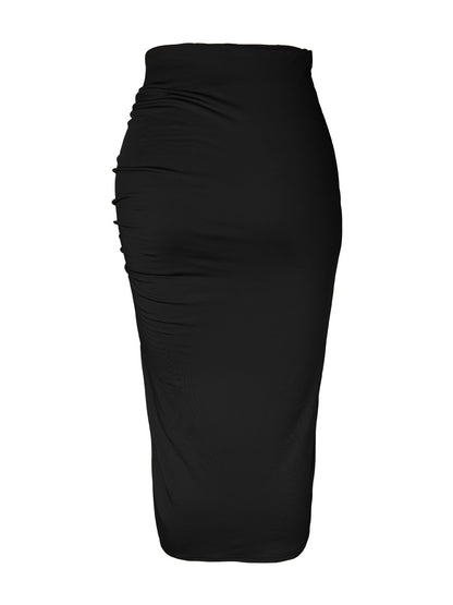 Black Ruched Slit Skirt