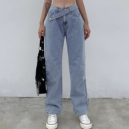 Asymmetric Waist Straight-Leg Jeans