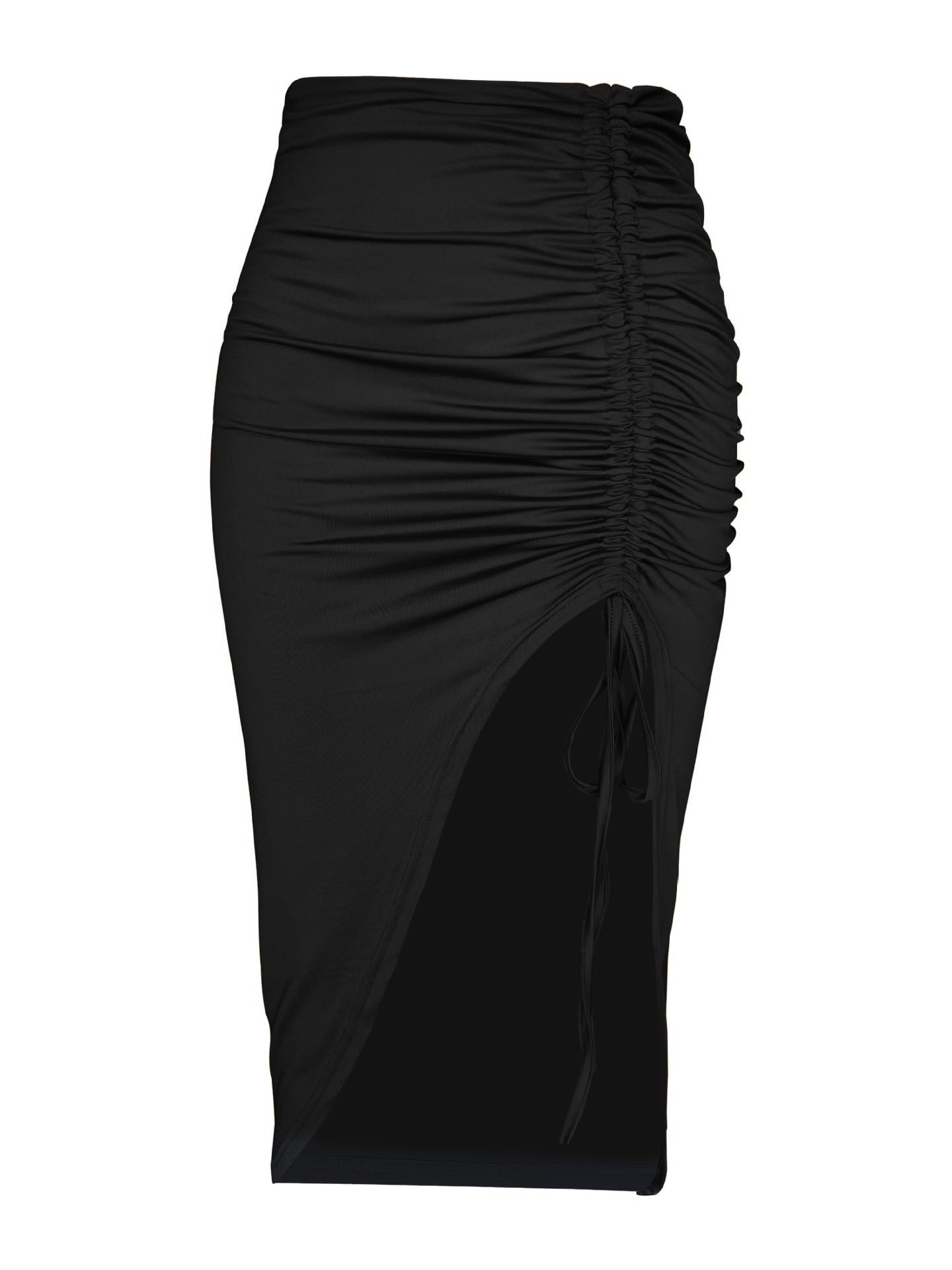 Black Ruched Slit Skirt