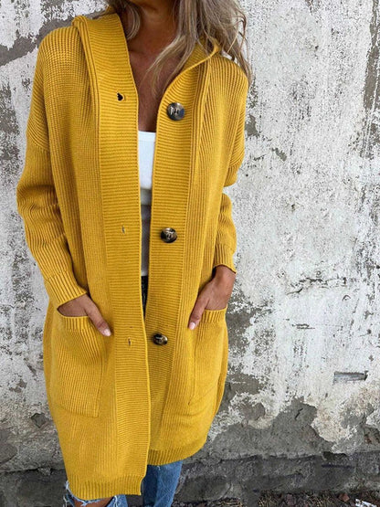 Women's Hooded Knitted Coat With Pockets