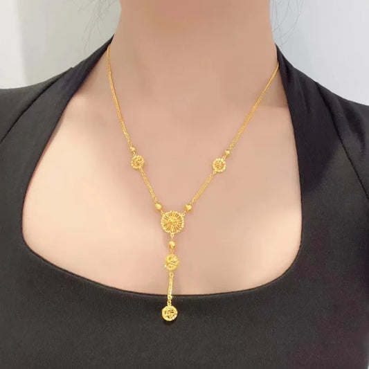 Passionate 9999 necklace personality collarbone women's set 24K real gold fashion high-grade sense of light luxury style gift