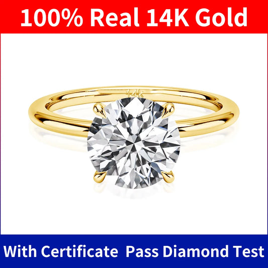 Szjinao 100% Real Gold 14k Gold Moissanite Ring Women Luxury Wedding AU585 K Gold Jewelry Promise Rings Clearance Sale Items Hot