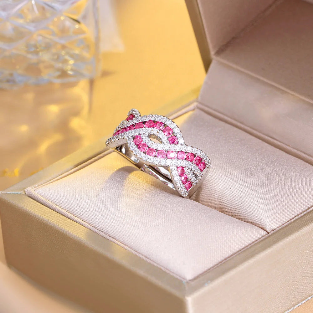 CWWZircons Twist Cross Fuchsia Red Cubic Zirconia Womens Engagement Prom Adjusted Rings New Trendy Bohemian Beach Jewelry R265