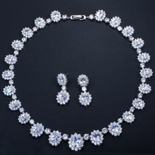 2024 popular European and American dress dinner set chain AAA zircon bridal earrings necklace two-piece jewelry set