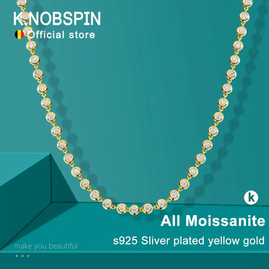 KNOBSPIN Full 3mm Round Moissanite Tennis Necklaces for Women GRA Certified s925 Sterling Silver 18k Dainty Lab Diamond Necklace