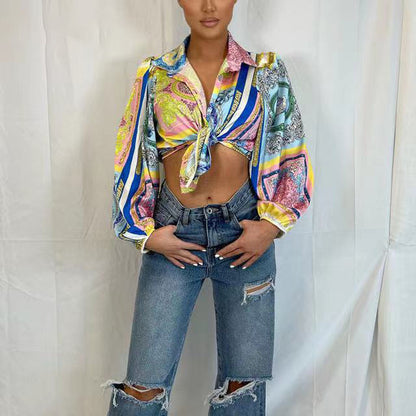 BOHO BAROQUE TIE-FRONT BLOUSE