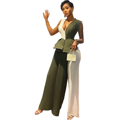 Colorblock Pleated Pants Set