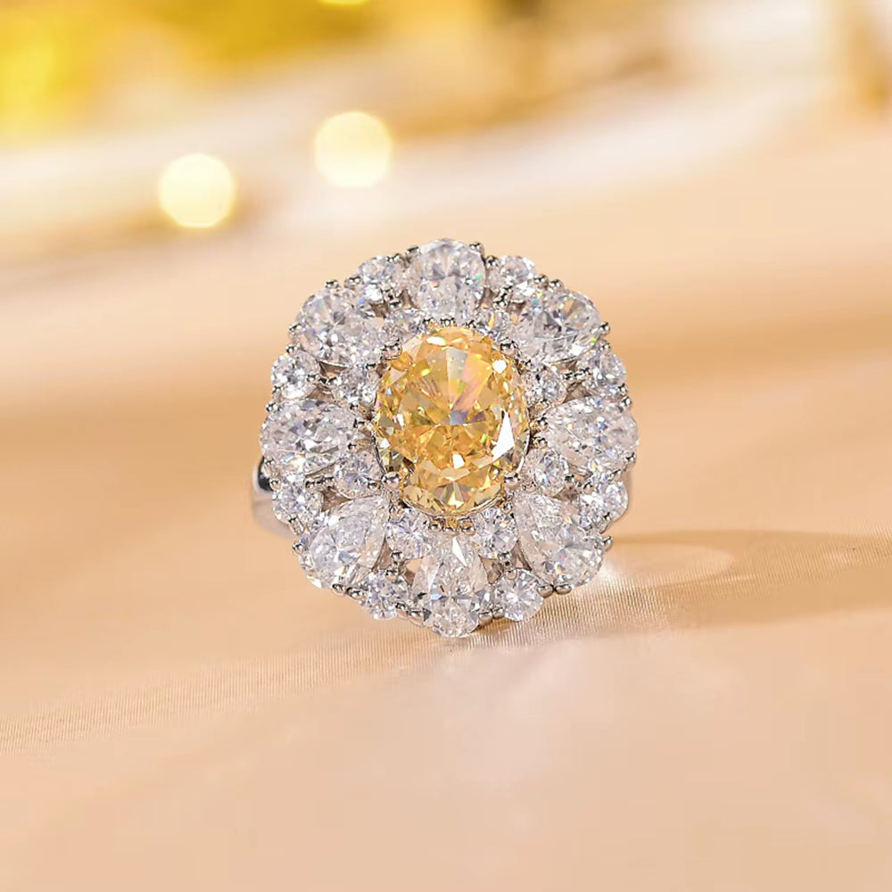 8*10 MM Oval Cut Citrine High Carbon Diamond Gems 100% 925 Sterling Silver Cocktail Party Ring for Women Fine Jewelry