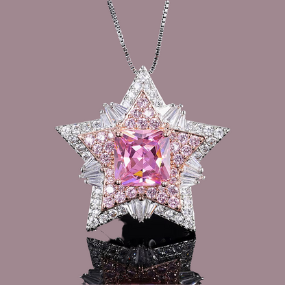 Vintag Pink Quartz Topaz Pentagram  Diamond Pendant