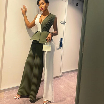 Colorblock Pleated Pants Set