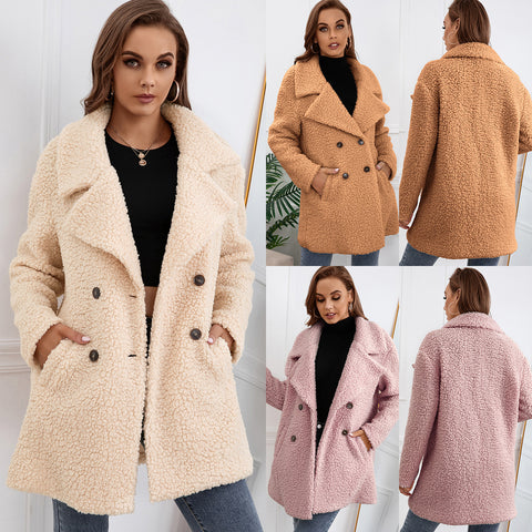 Lamb Fur Coat Loose Lapel Plush Windbreaker Women