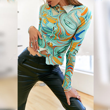 Retro Swirl Mesh Button-Up Shirt