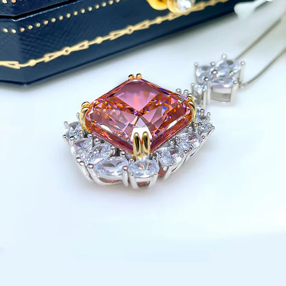 Super Flash Paparachia Pink Orange Pendant Necklace European and American Retro High Carbon Diamond Ice Cut 925 Sterling Silver