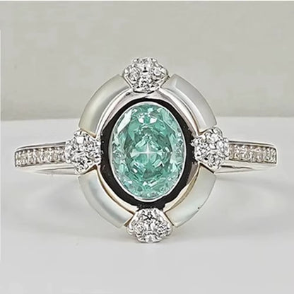 6*8 MM Oval Aquamarine High Carbon Diamond Gemstone 100% 925 Sterling Silver Wedding Party Fine Jewelry Vintage Rings