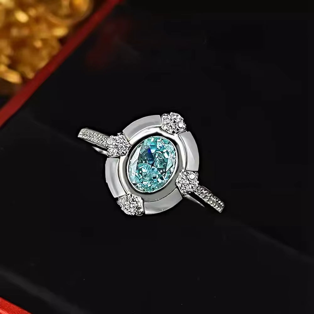 6*8 MM Oval Aquamarine High Carbon Diamond Gemstone 100% 925 Sterling Silver Wedding Party Fine Jewelry Vintage Rings