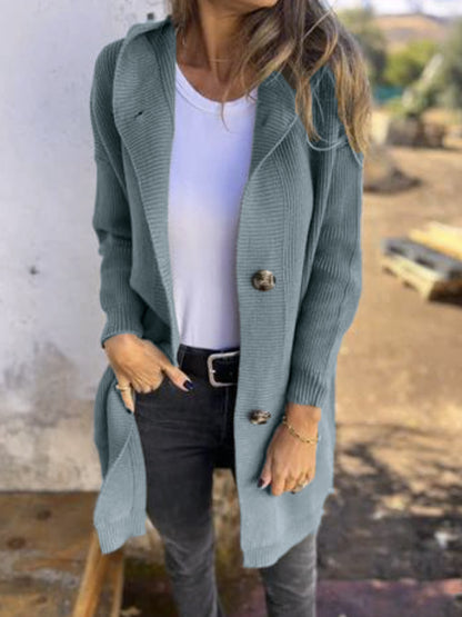 Women's Hooded Knitted Coat With Pockets