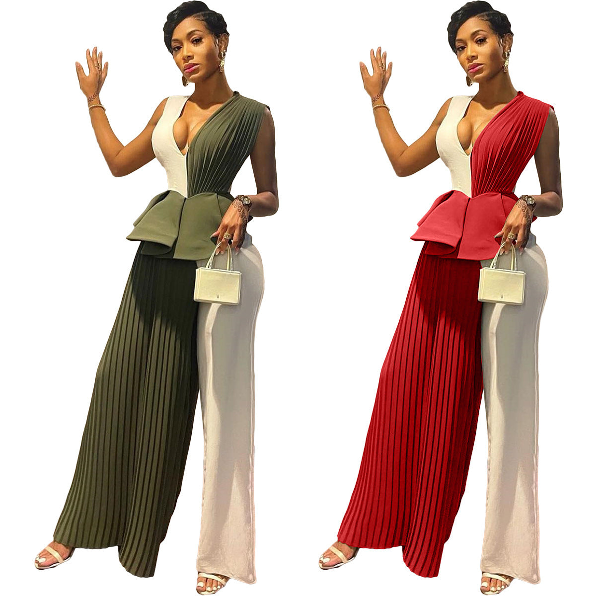 Colorblock Pleated Pants Set
