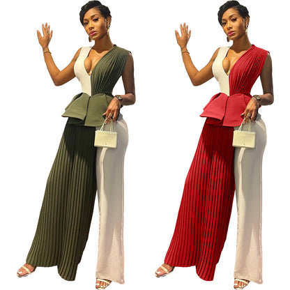 Colorblock Pleated Pants Set